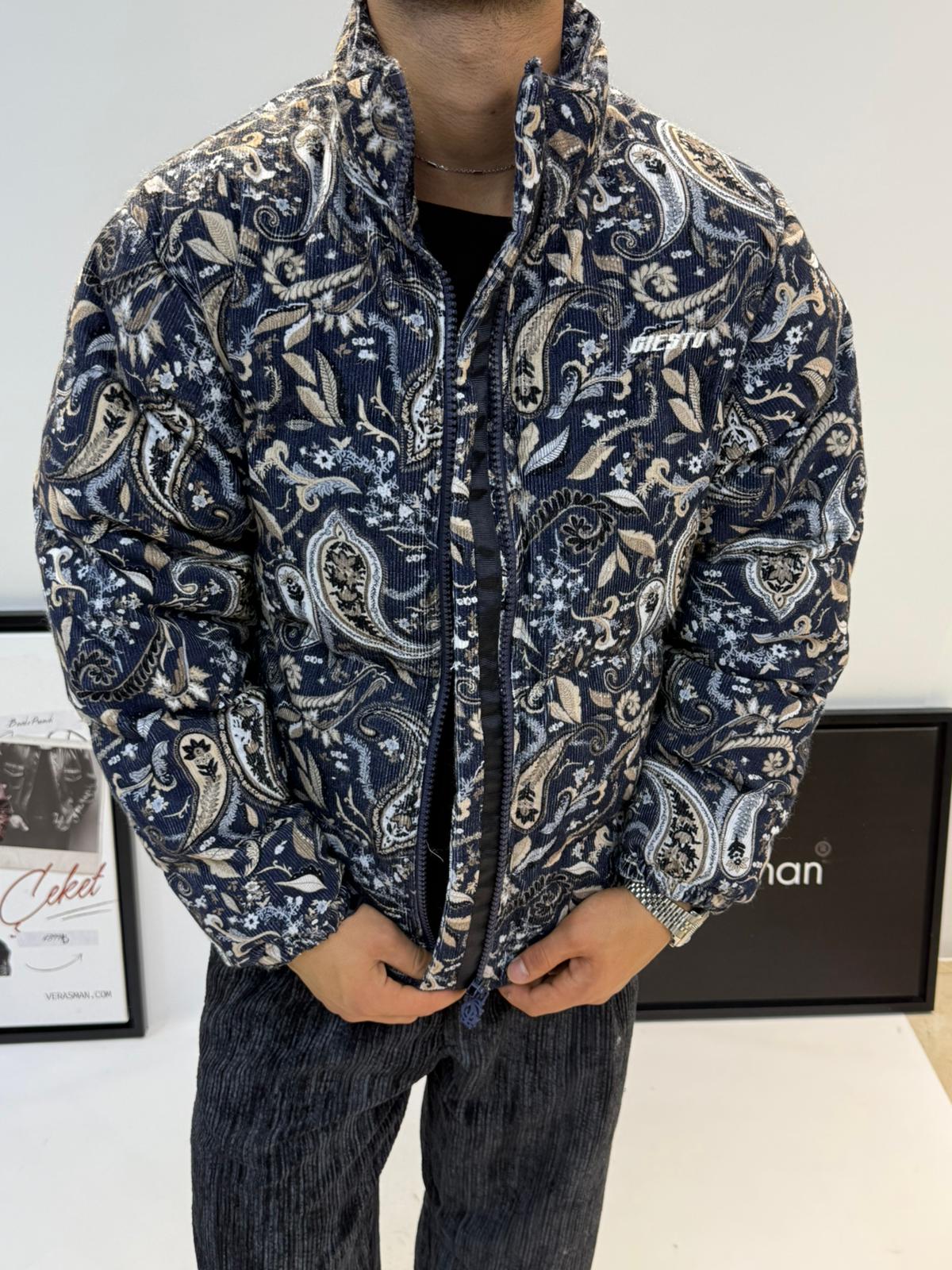 GİESTO FLOK DESENLİ MONT LACİVERT