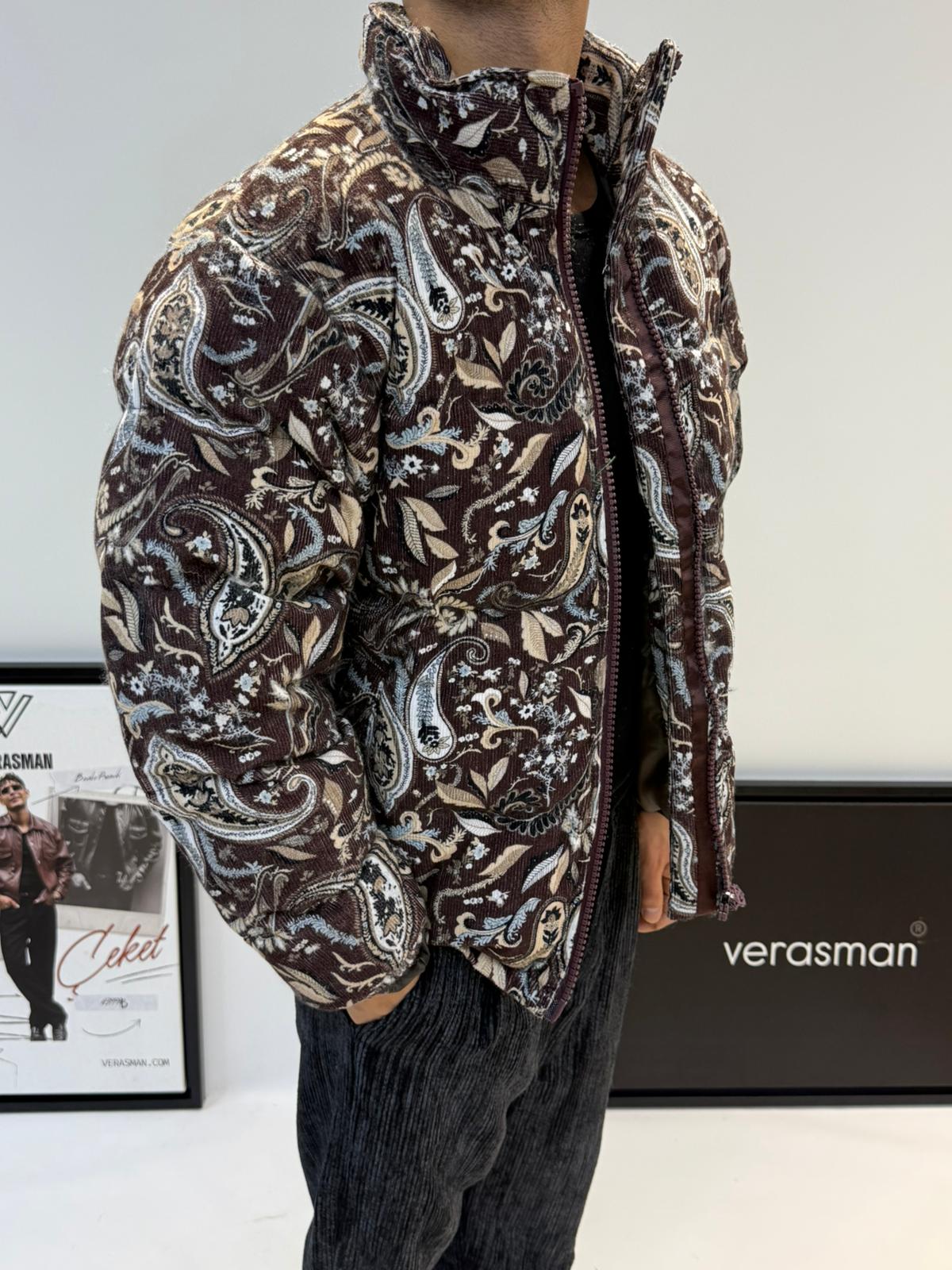 GİESTO FLOK DESENLİ MONT KAHVERENGİ