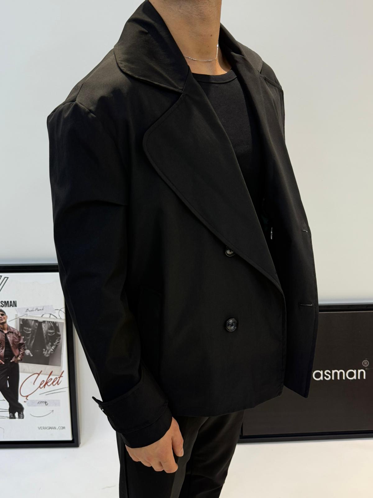 EKS1 CROP TRENÇKOT SİYAH