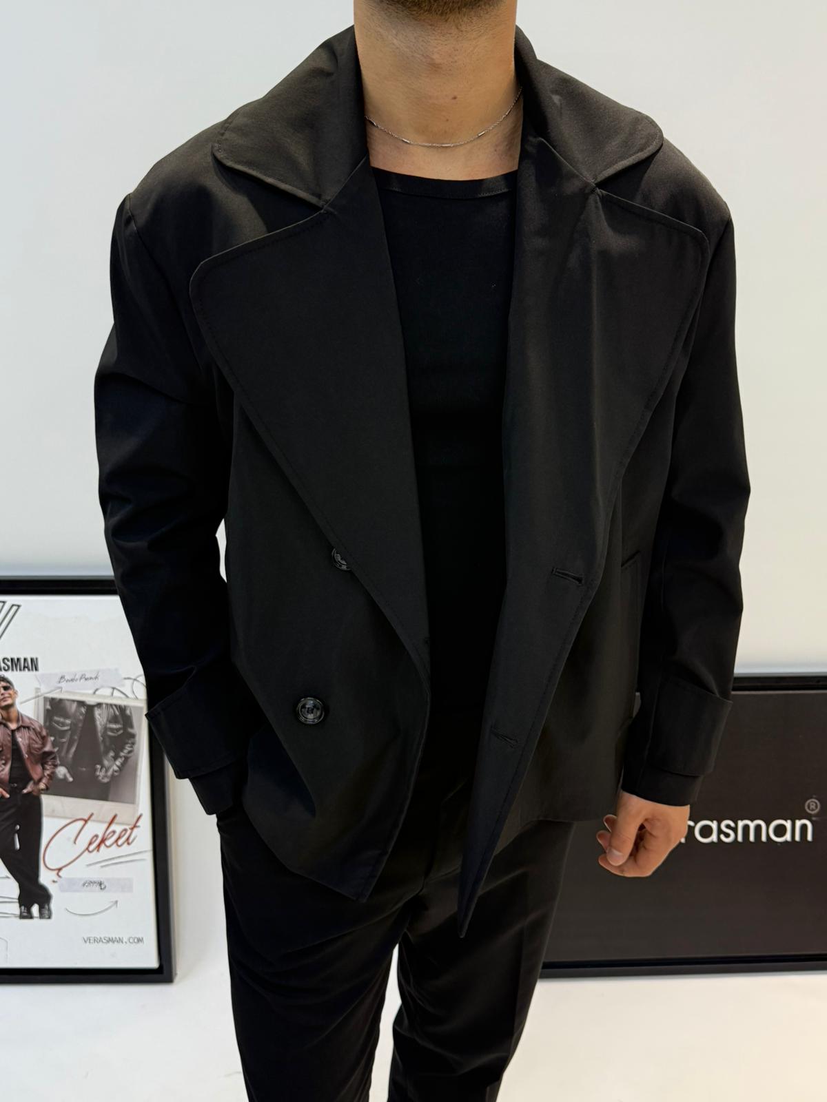 EKS1 CROP TRENÇKOT SİYAH