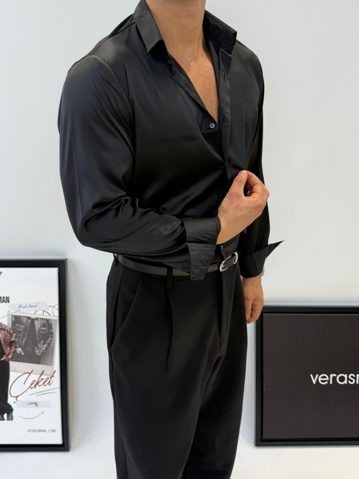 MRKCH SATEN GÖMLEK SİYAH